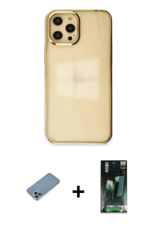 iPhone 12 Pro Max Kılıf Doruk Doku Prime - Siyah 360 Mat Full Body Arka Koruyucu + Gökkuşağı Sh