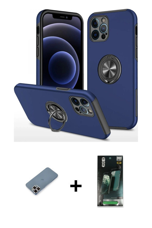 iPhone 12 Pro Kılıf Odak Form Prime - Şeffaf 360 Full Body Arka Koruyucu + Mor Metal Kamera Len
