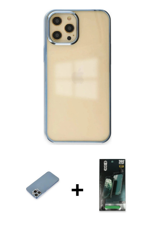 iPhone 12 Pro Max Kılıf Doruk Doku Prime - Siyah 360 Mat Full Body Arka Koruyucu + Gökkuşağı Sh