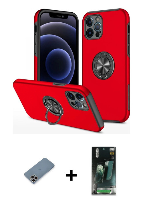 iPhone 12 Pro Kılıf Odak Form Prime - Şeffaf 360 Full Body Arka Koruyucu + Mor Metal Kamera Len