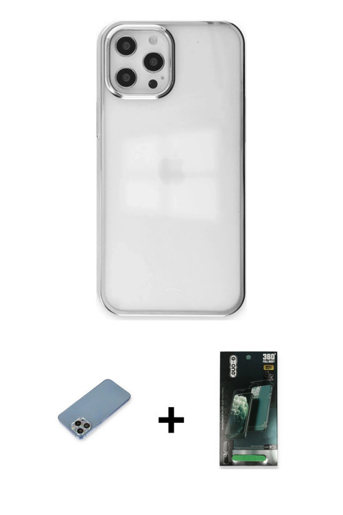 iPhone 12 Pro Max Kılıf Doruk Doku Prime - Siyah 360 Mat Full Body Arka Koruyucu + Gökkuşağı Sh