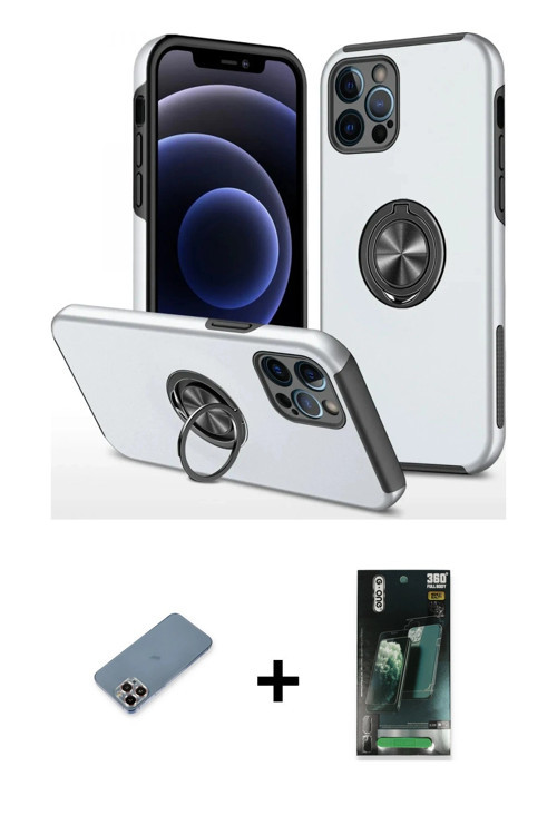 iPhone 12 Pro Kılıf Odak Form Prime - Şeffaf 360 Full Body Arka Koruyucu + Mor Metal Kamera Len