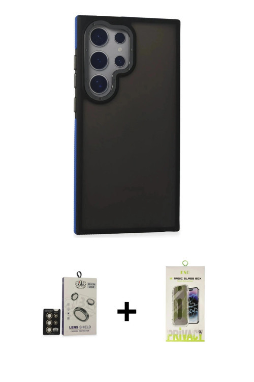 Galaxy S24 Ultra Kılıf Eksen Işık - Siyah Joko Magic 5D Hayalet Cam + Gold Bilvis Titan Kamera