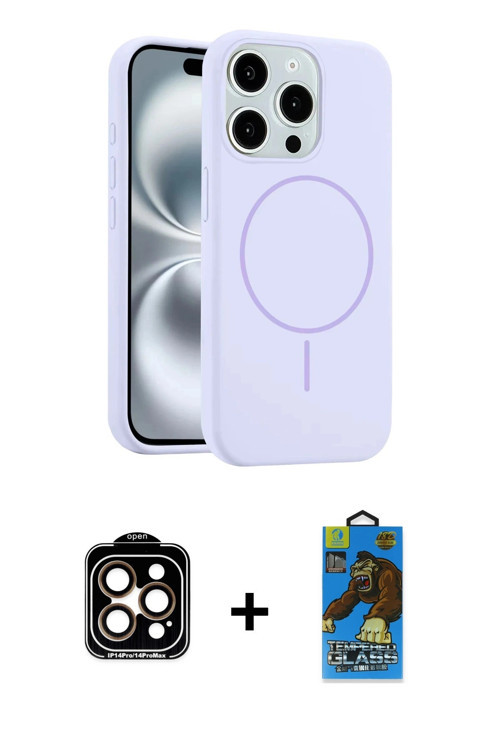 iPhone 14 Pro Max Kılıf Yankı Form Serisi - Siyah 18D Cam Ekran Koruyucu + Turuncu PVD Metal Ka