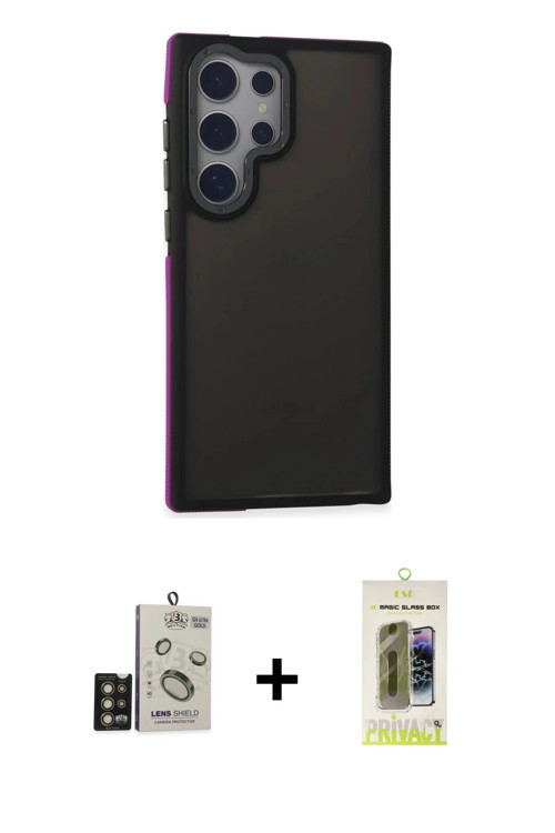Galaxy S24 Ultra Kılıf Eksen Işık - Siyah Joko Magic 5D Hayalet Cam + Gold Bilvis Titan Kamera