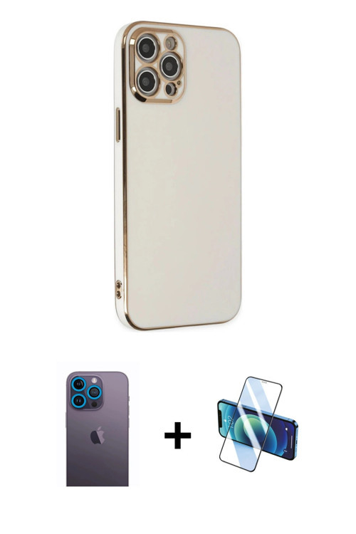iPhone 12 Pro Kılıf Yankı Serisi - Siyah 3D Antistatik Seramik Nano Ekran Koruyucu + Mavi Neon