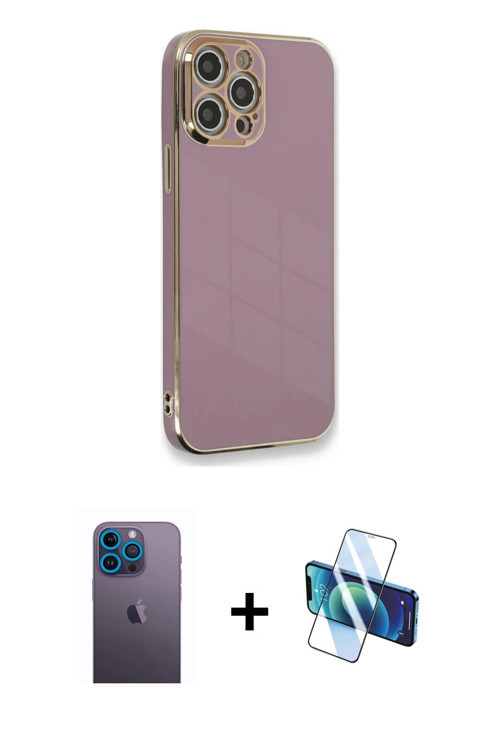 iPhone 12 Pro Kılıf Yankı Serisi - Siyah 3D Antistatik Seramik Nano Ekran Koruyucu + Mavi Neon
