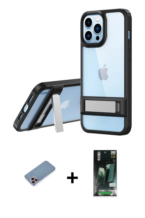 iPhone 13 Pro Kılıf Yadigar Yansıma - Şeffaf 360 Full Body Arka Koruyucu + Pembe Shine Kamera L