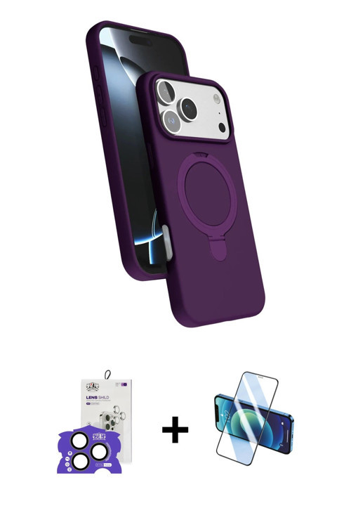 iPhone 17 Pro Max Kılıf İz Işık Koleksiyonu - Siyah 3D Antistatik Cam Ekran Koruyucu + Natural