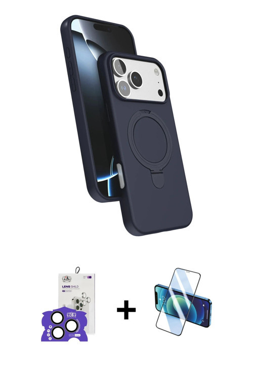 iPhone 17 Pro Max Kılıf İz Işık Koleksiyonu - Siyah 3D Antistatik Cam Ekran Koruyucu + Natural