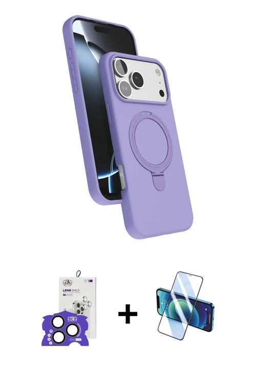 iPhone 17 Pro Max Kılıf İz Işık Koleksiyonu - Siyah 3D Antistatik Cam Ekran Koruyucu + Natural