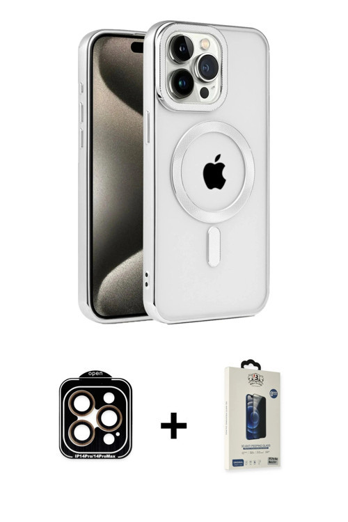iPhone 15 Pro Max Kılıf Eksen Form Koleksiyonu - Siyah Bilvis Hayalet Cam Ekran Koruyucu + Turu