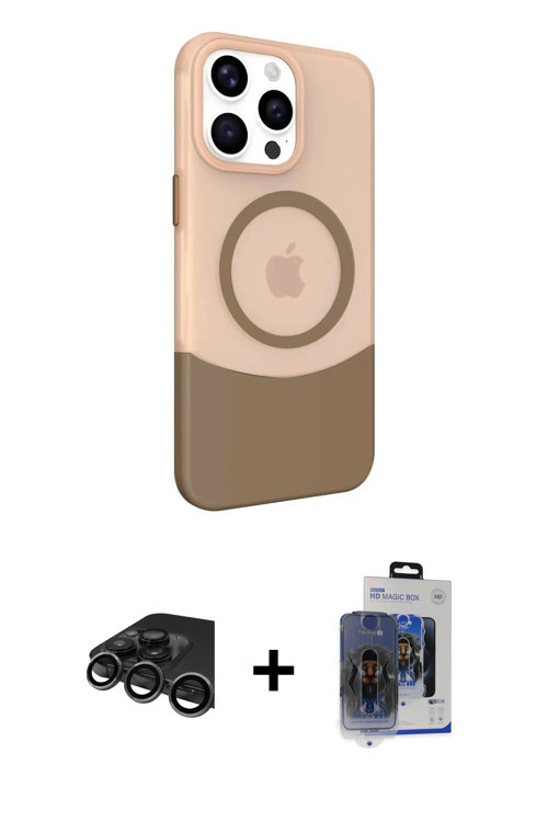 iPhone 15 Pro Max Kılıf Çekirdek Asil Özel Seri - Siyah Vanessa Magic Cam + Titanyum Gri Raze M