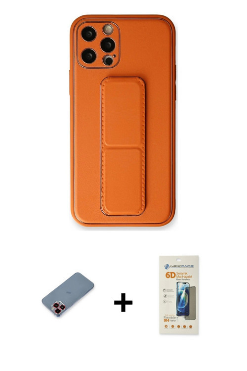 iPhone 12 Pro Kılıf Akış Doku - Siyah 6D Mat Seramik Hayalet Nano Ekran Koruyucu + Kırmızı Meta