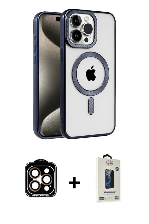 iPhone 15 Pro Max Kılıf Eksen Form Koleksiyonu - Siyah Bilvis Hayalet Cam Ekran Koruyucu + Turu