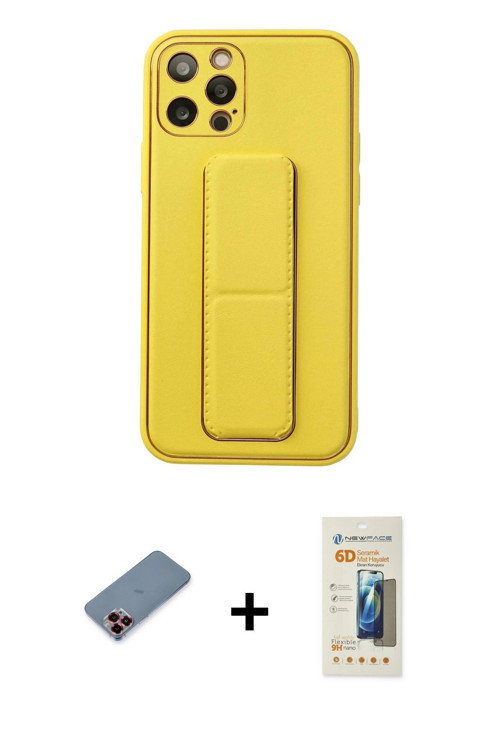 iPhone 12 Pro Kılıf Akış Doku - Siyah 6D Mat Seramik Hayalet Nano Ekran Koruyucu + Kırmızı Meta
