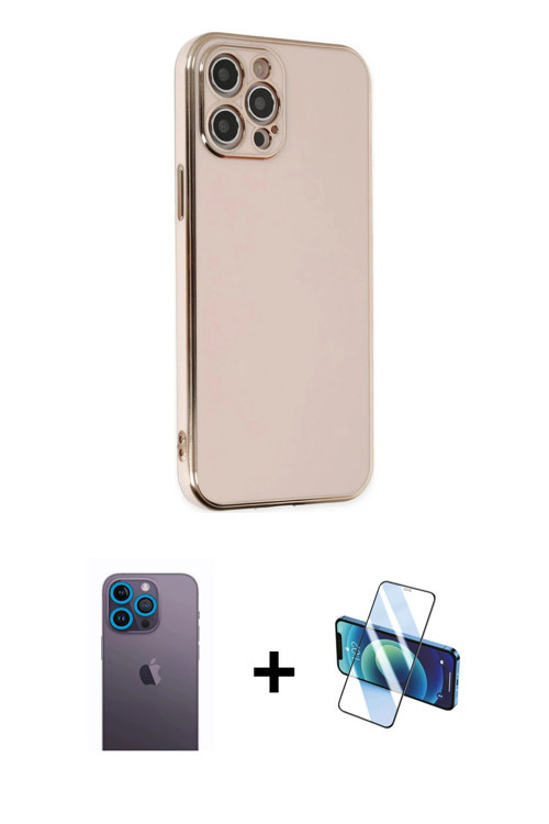 iPhone 12 Pro Kılıf Yankı Serisi - Siyah 3D Antistatik Seramik Nano Ekran Koruyucu + Mavi Neon