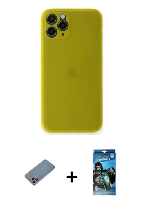 iPhone 11 Pro Kılıf Yadigar Yansıma Serisi - Siyah 34D Izgaralı Cam + Gökkuşağı Shine Kamera Le