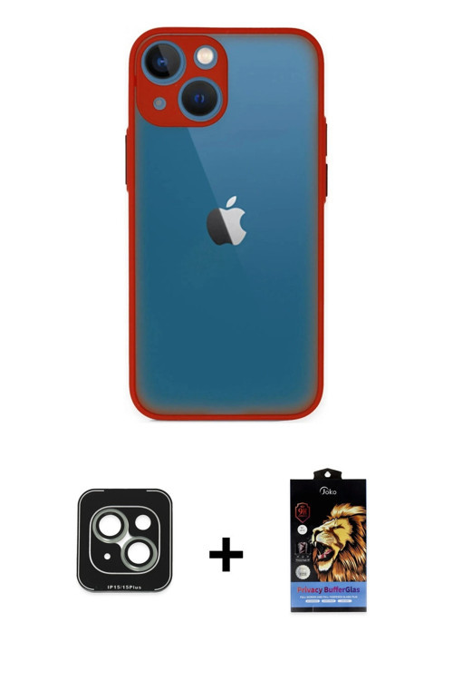 iPhone 15 Kılıf Ahenk Çizgi Serisi - Siyah Buffer Hayalet Cam Ekran Koruyucu + Yeşil PVD Metal