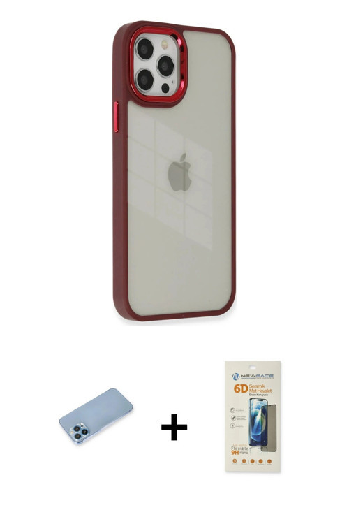 iPhone 12 Pro Max Kılıf Eksen Doku Prime - Siyah 6D Mat Seramik Hayalet Nano Ekran Koruyucu + M