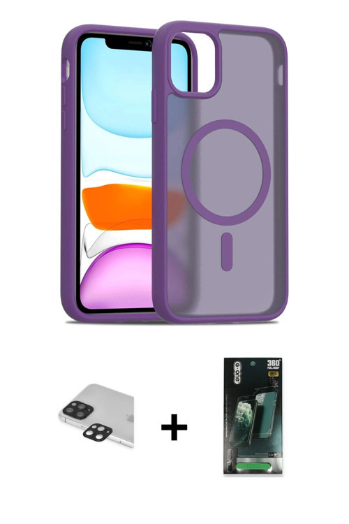 iPhone 11 Pro Max Kılıf Siluet Minimal Prime - Şeffaf 360 Full Body Arka Koruyucu + Siyah Pers