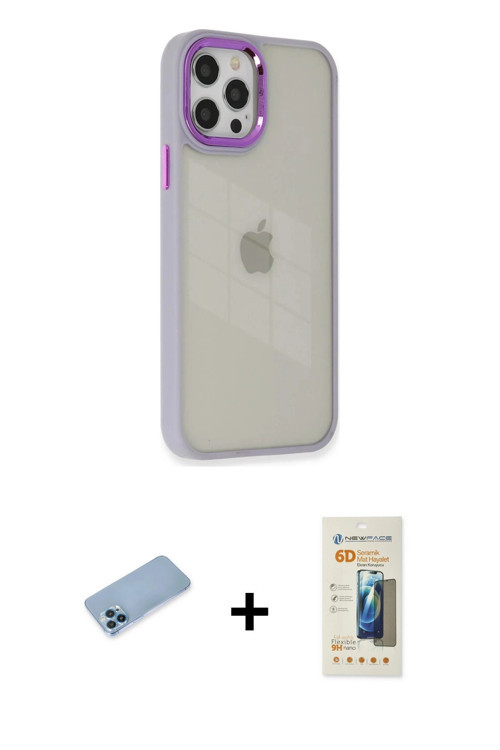 iPhone 12 Pro Max Kılıf Eksen Doku Prime - Siyah 6D Mat Seramik Hayalet Nano Ekran Koruyucu + M