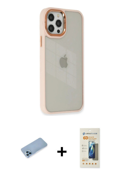 iPhone 12 Pro Max Kılıf Eksen Doku Prime - Siyah 6D Mat Seramik Hayalet Nano Ekran Koruyucu + M