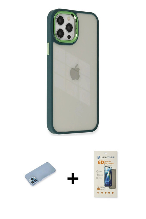 iPhone 12 Pro Max Kılıf Eksen Doku Prime - Siyah 6D Mat Seramik Hayalet Nano Ekran Koruyucu + M