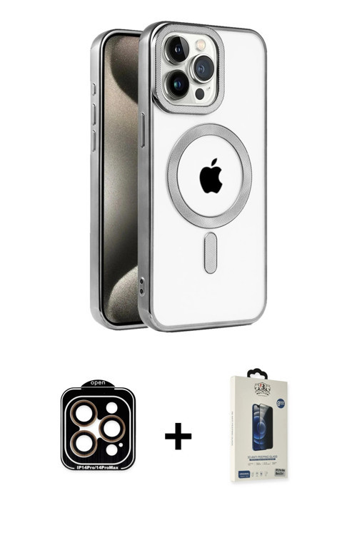 iPhone 15 Pro Max Kılıf Eksen Form Koleksiyonu - Siyah Bilvis Hayalet Cam Ekran Koruyucu + Turu