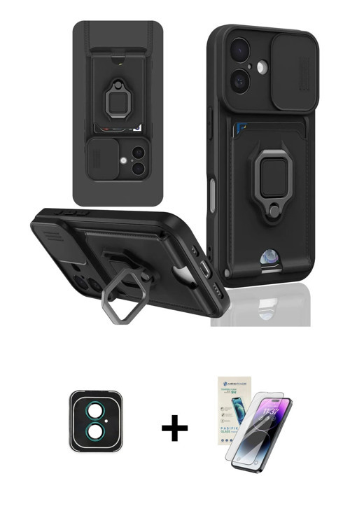 iPhone 16 Kılıf Vadi Form Prime - Şeffaf Pasifik Cam Ekran Koruyucu + Yeşil PVD Metal Kamera Le