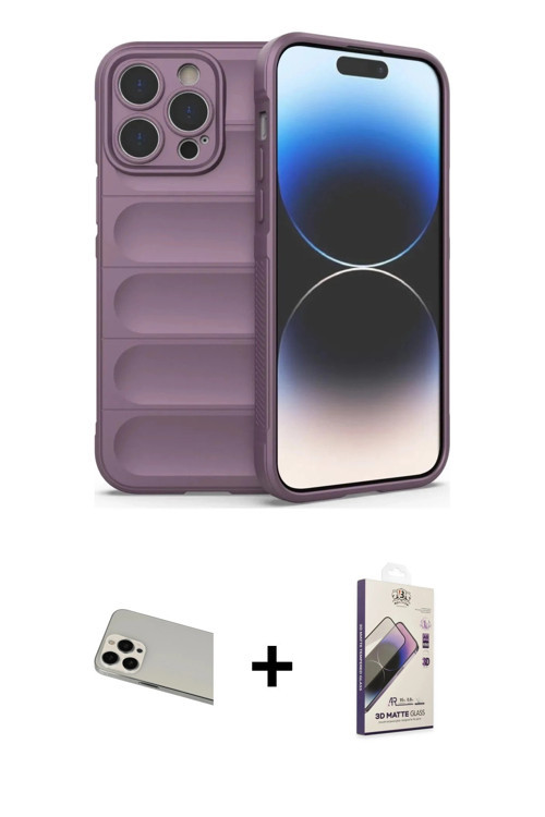iPhone 13 Pro Max Kılıf Atlas Koleksiyonu - Siyah Bilvis 3D Mat Cam Ekran Koruyucu + Beyaz Rain