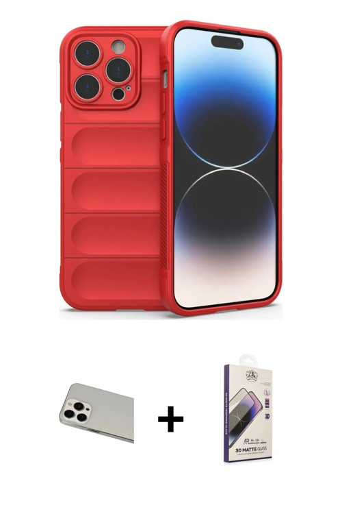 iPhone 13 Pro Max Kılıf Atlas Koleksiyonu - Siyah Bilvis 3D Mat Cam Ekran Koruyucu + Beyaz Rain