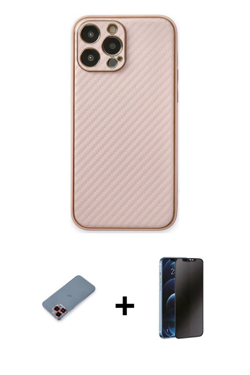 iPhone 13 Pro Max Kılıf Ahenk Işık - Siyah 3D Antistatik Hayalet Cam Ekran Koruyucu + Kırmızı M