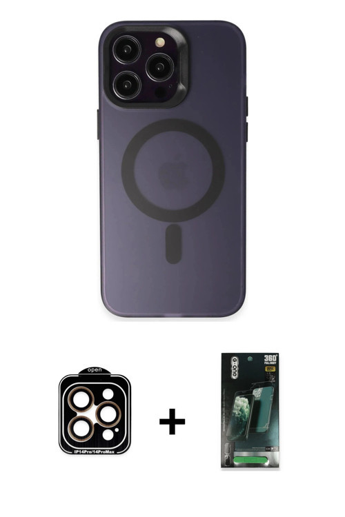 iPhone 15 Pro Max Kılıf Kozmos Çizgi Prime - Şeffaf 360 Full Body Arka Koruyucu + Turuncu PVD M