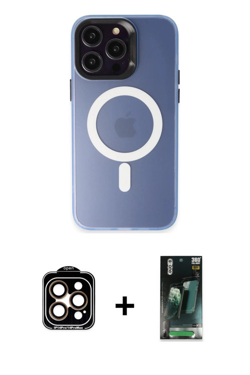 iPhone 15 Pro Max Kılıf Kozmos Çizgi Prime - Şeffaf 360 Full Body Arka Koruyucu + Turuncu PVD M