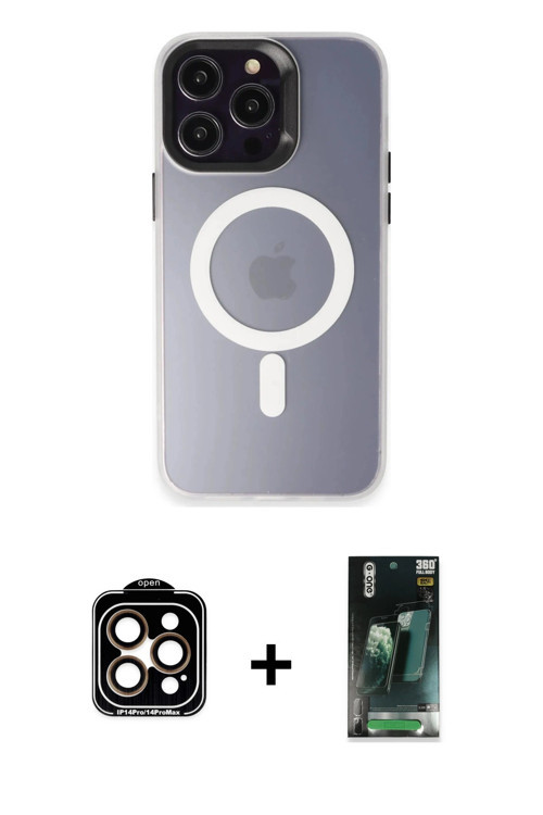 iPhone 15 Pro Max Kılıf Kozmos Çizgi Prime - Şeffaf 360 Full Body Arka Koruyucu + Turuncu PVD M
