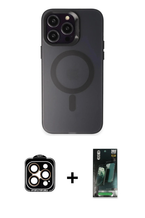 iPhone 15 Pro Max Kılıf Kozmos Çizgi Prime - Şeffaf 360 Full Body Arka Koruyucu + Turuncu PVD M