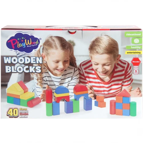 Kutuda Ahşap Renkli Bloklar 40 Parça