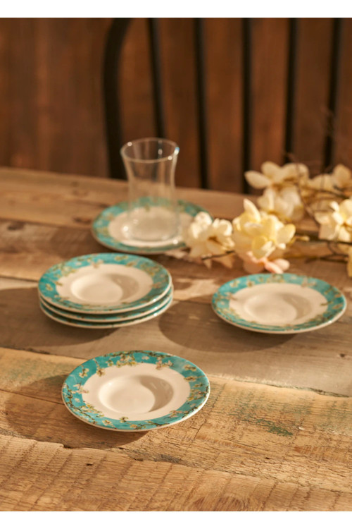 Van Gogh Almond Blossom 6'lı Çay Tabağı Turkuaz (12 cm)