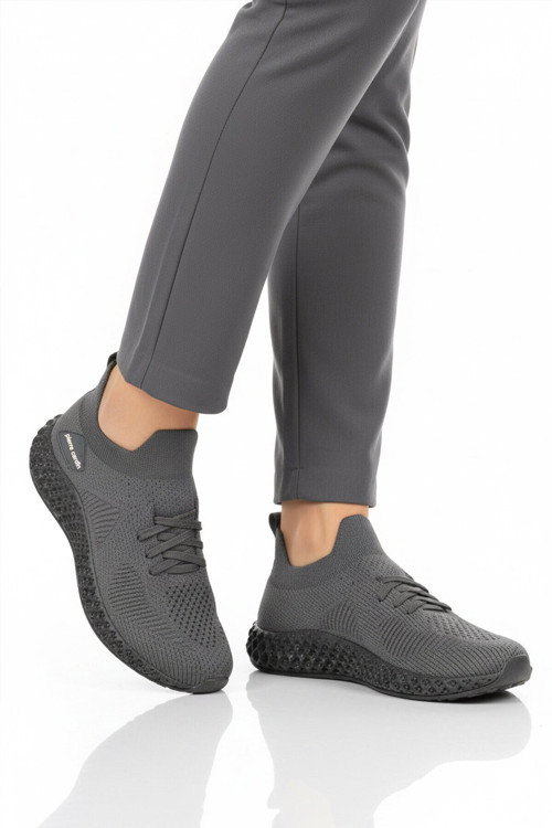 Füme Fileli Hafif Kolay Giyilebilir Unisex Spor Ayakkabı PC-32711 G