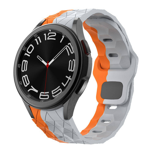 Galaxy Watch 6 44mm MKST KRD-116 20mm Futbol Desenli Spor Tasarımlı Silikon Kordon-Gri-Turuncu