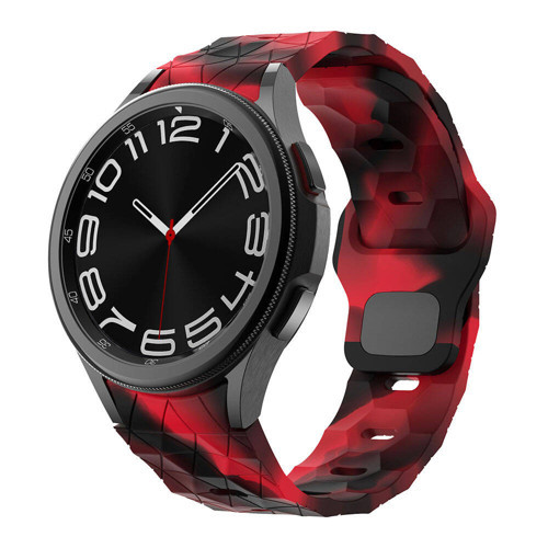 Galaxy Watch 6 44mm MKST KRD-116 20mm Futbol Desenli Spor Tasarımlı Silikon Kordon-Siyah-Kırmızı
