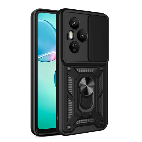 Honor 400 Pro Kılıf Magnetik Standlı Kamera Korumalı MKST Sürgülü Vega Kapak - Siyah