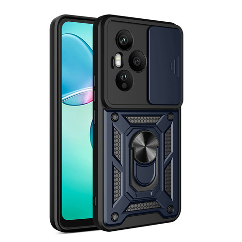Honor 400 Pro Kılıf Magnetik Standlı Kamera Korumalı MKST Sürgülü Vega Kapak - Mavi