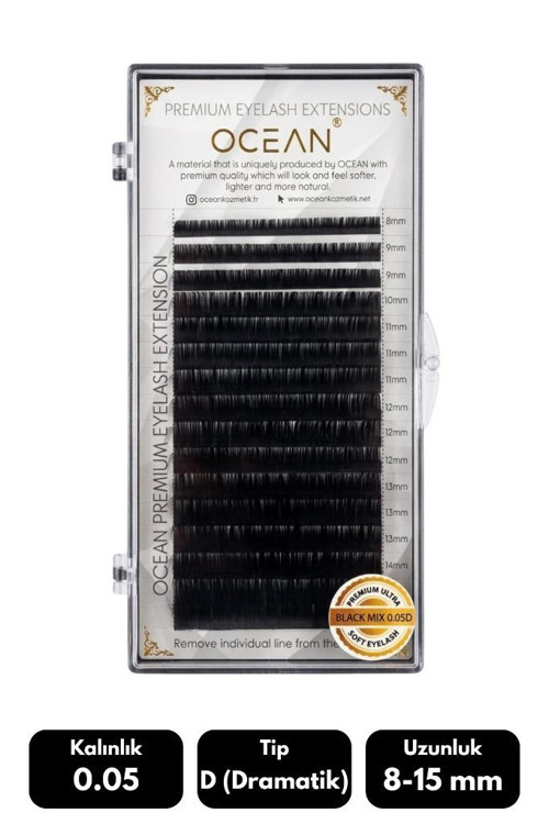 Ocean 0.05D Dramatik Kıvrım Mix Soft Eyelash Doğal İpek Kirpik 16'lı