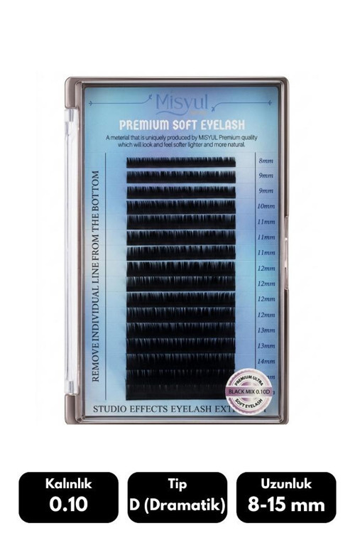 0.10D Dramatik Kıvrım Mix Soft Eyelash Doğal İpek Kirpik 8-15 mm 16'lı