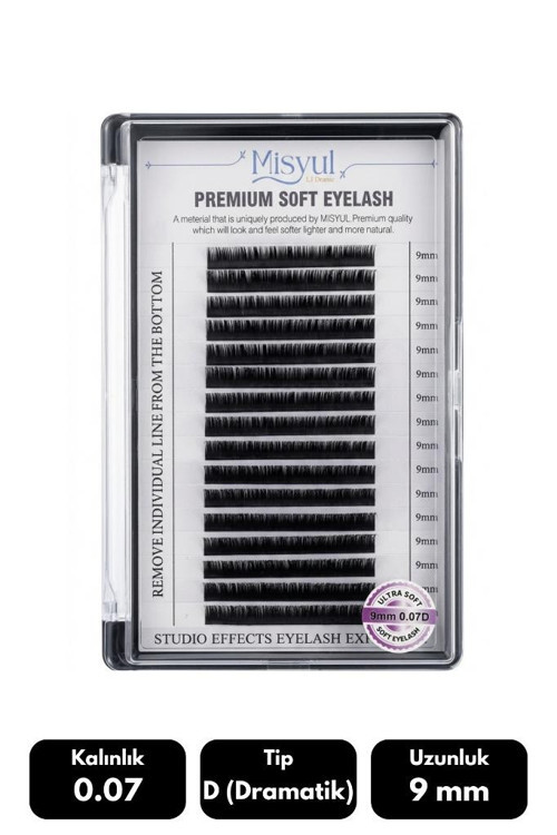 0.07D Dramatik Kıvrım 9 mm Soft Eyelash Doğal İpek Kirpik 16'lı