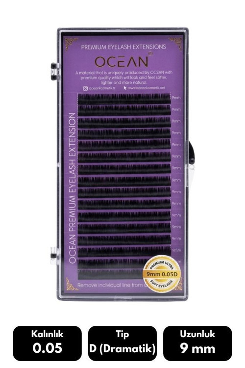 Ocean 0.05D Dramatik Kıvrım 9 mm Soft Eyelash Doğal İpek Kirpik 16'lı