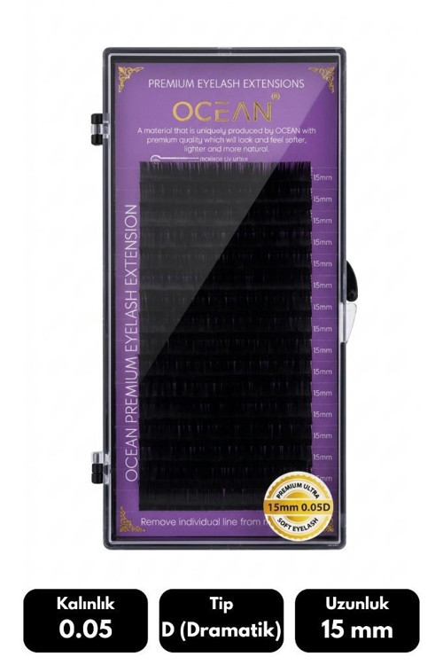 Ocean 0.05D Dramatik Kıvrım 15 mm Soft Eyelash Doğal İpek Kirpik 16'lı