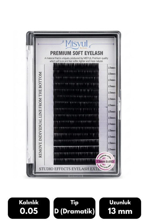 0.05D Dramatik Kıvrım 13 mm Soft Eyelash Doğal İpek Kirpik 16'lı